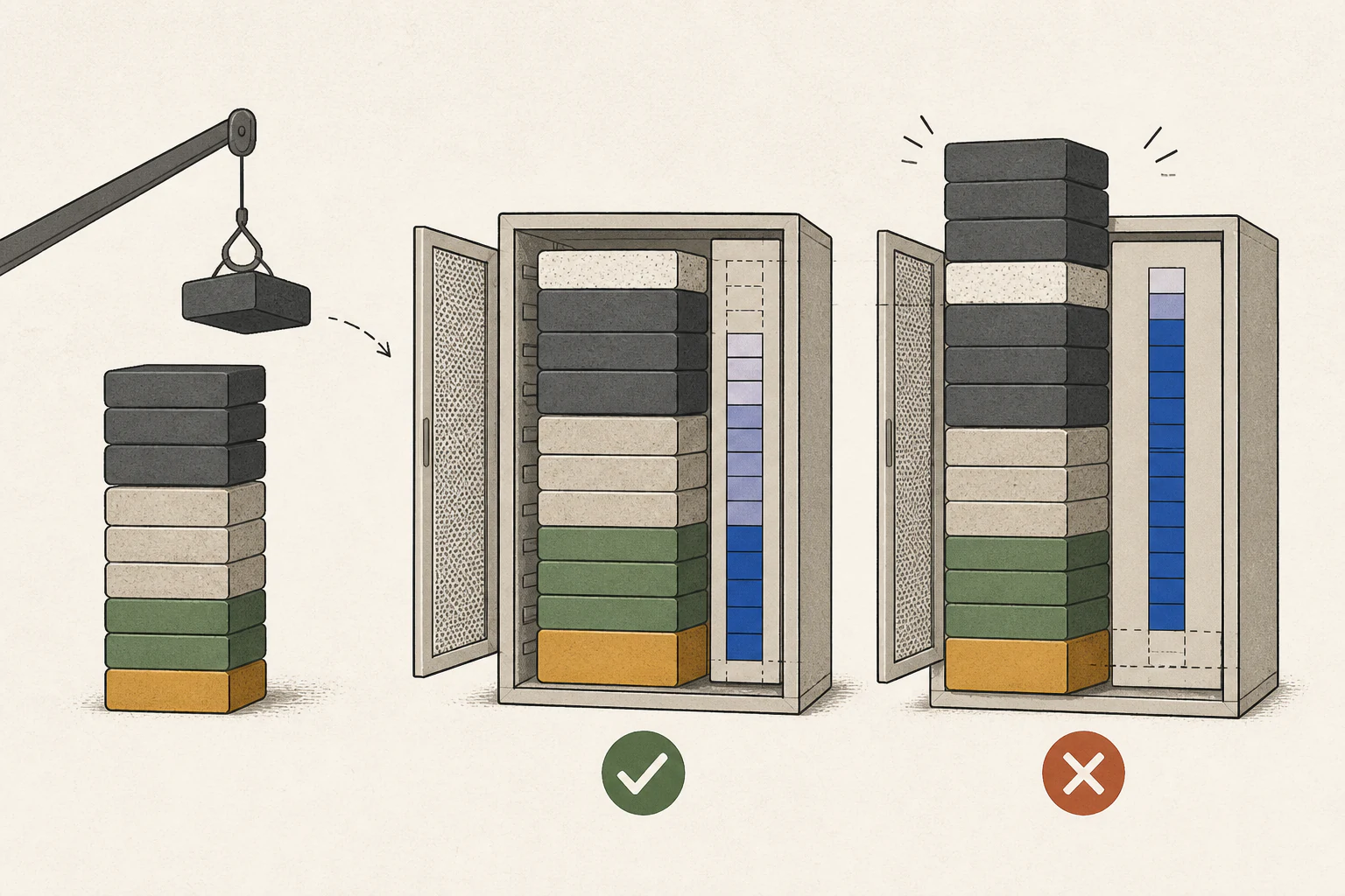 Cabinet diagram showing how model weights, KV cache, and execution headroom fit into device memory.