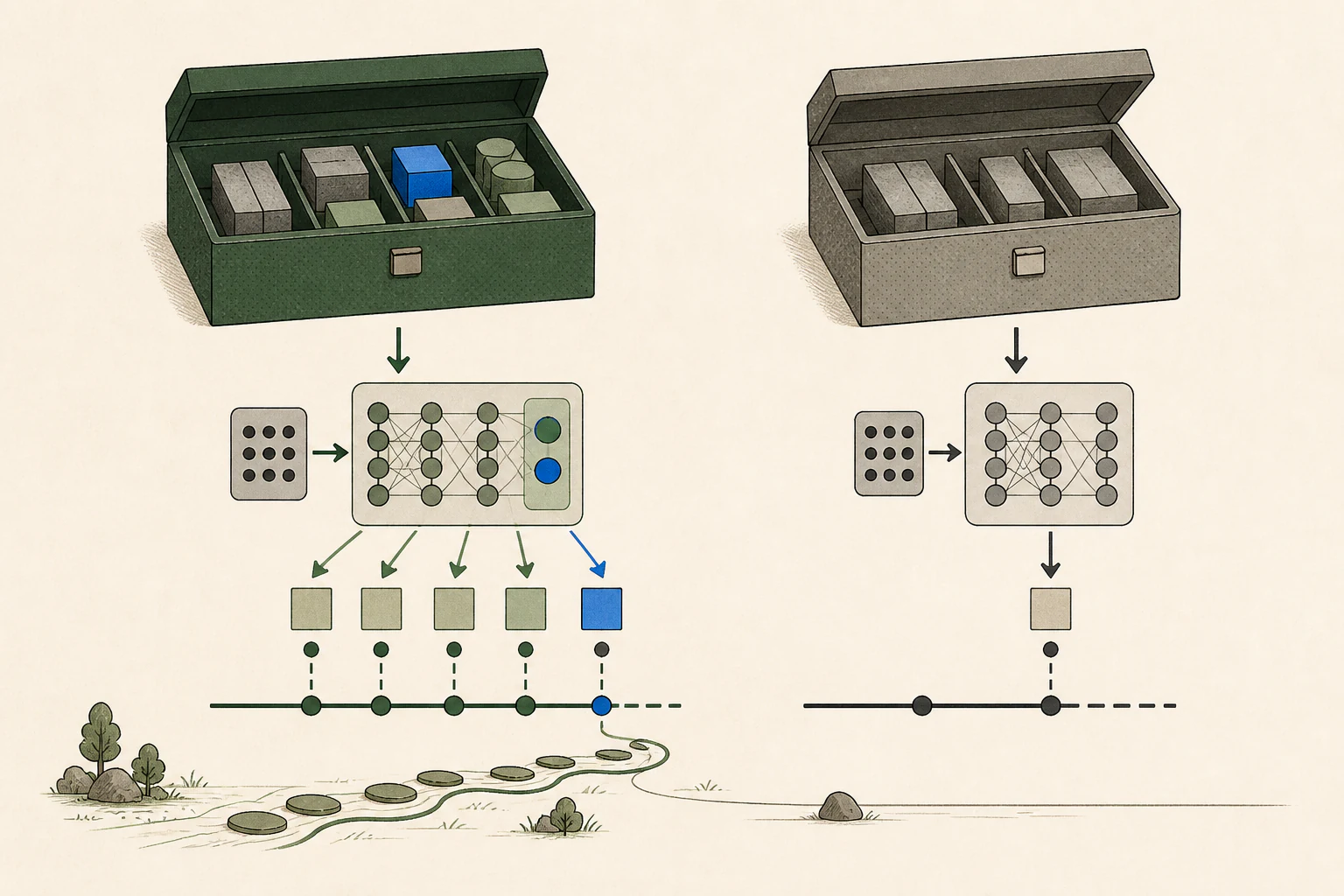 Illustration showing the difference in structure between model files with and without MTP extra weights.