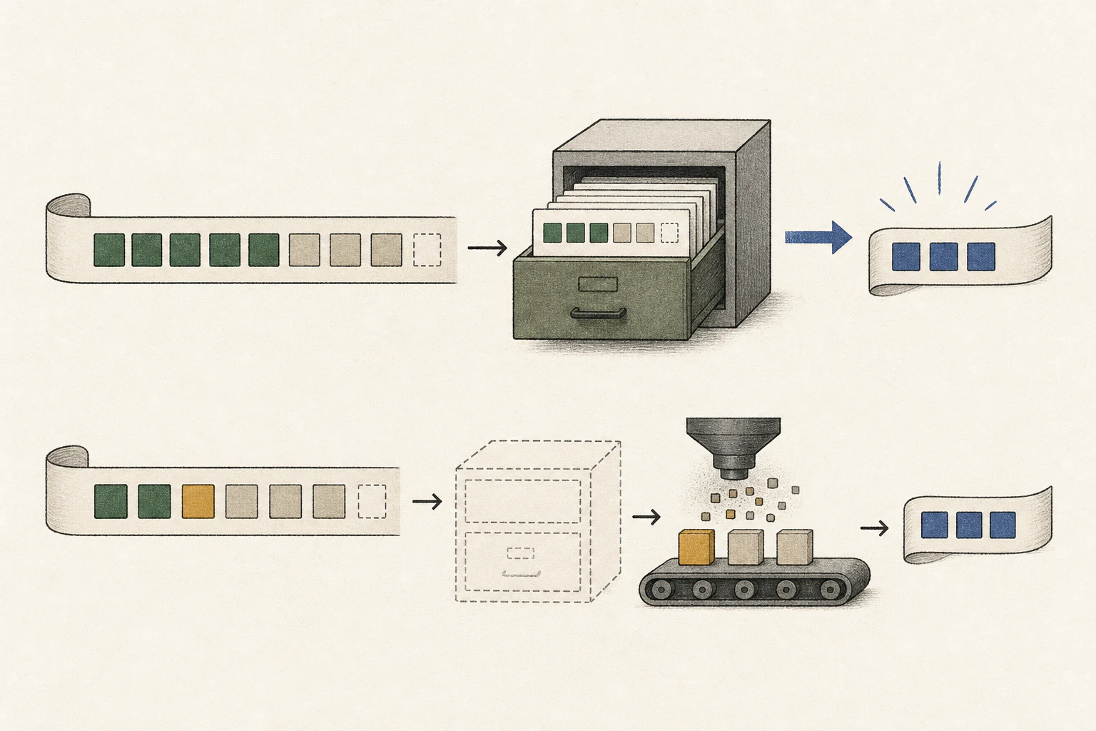 An illustration of using cache for inputs with exactly the same first part and recalculating inputs with changed initial tokens.