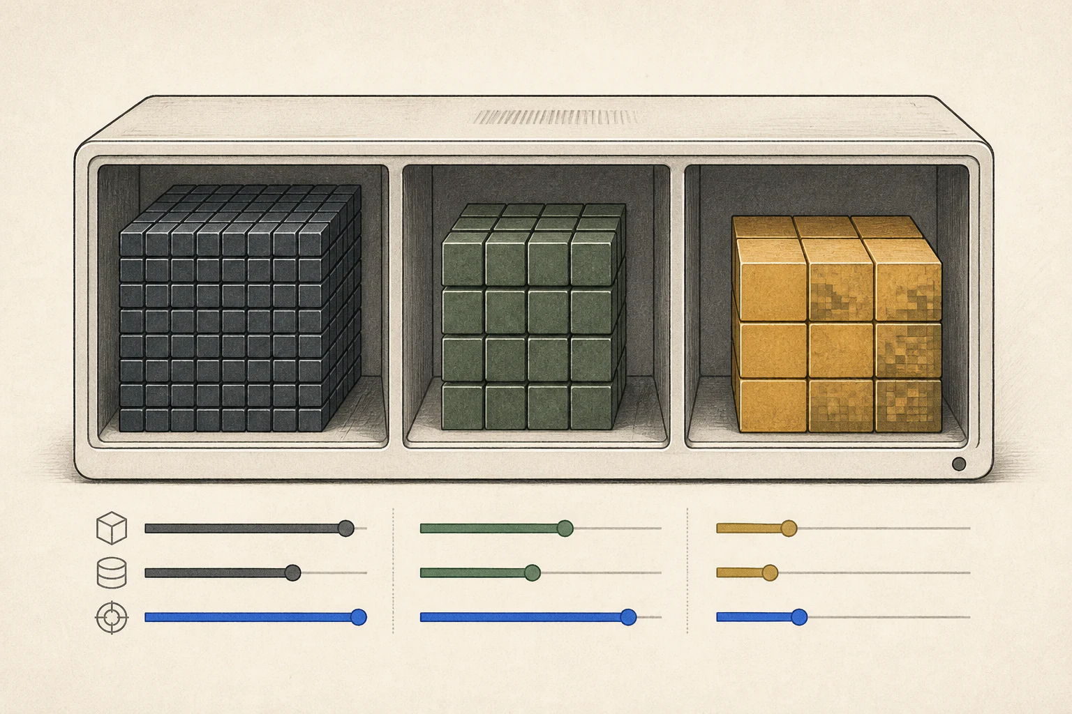 Illustration showing the balance between model size, memory savings, and preserving answer quality.