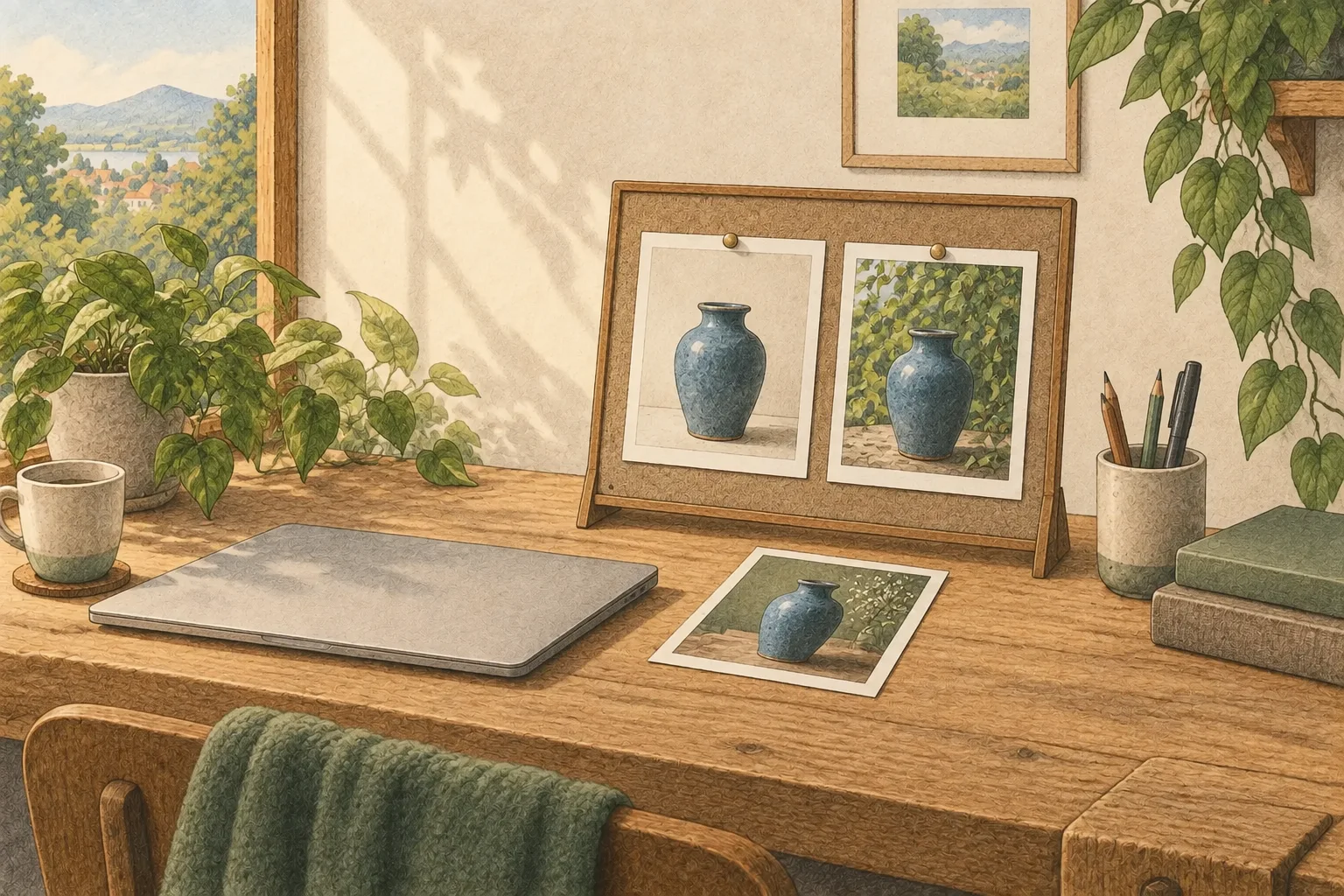 같은 꽃병을 서로 다른 배경으로 옮긴 두 그림