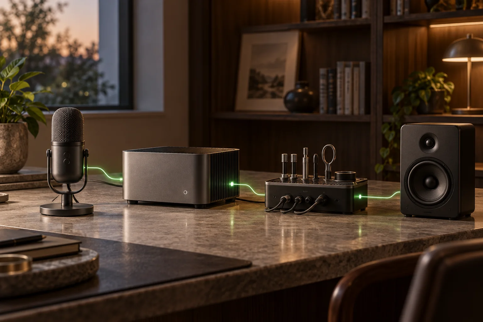 Voice assistant with microphone, local AI equipment, tools, and speaker
