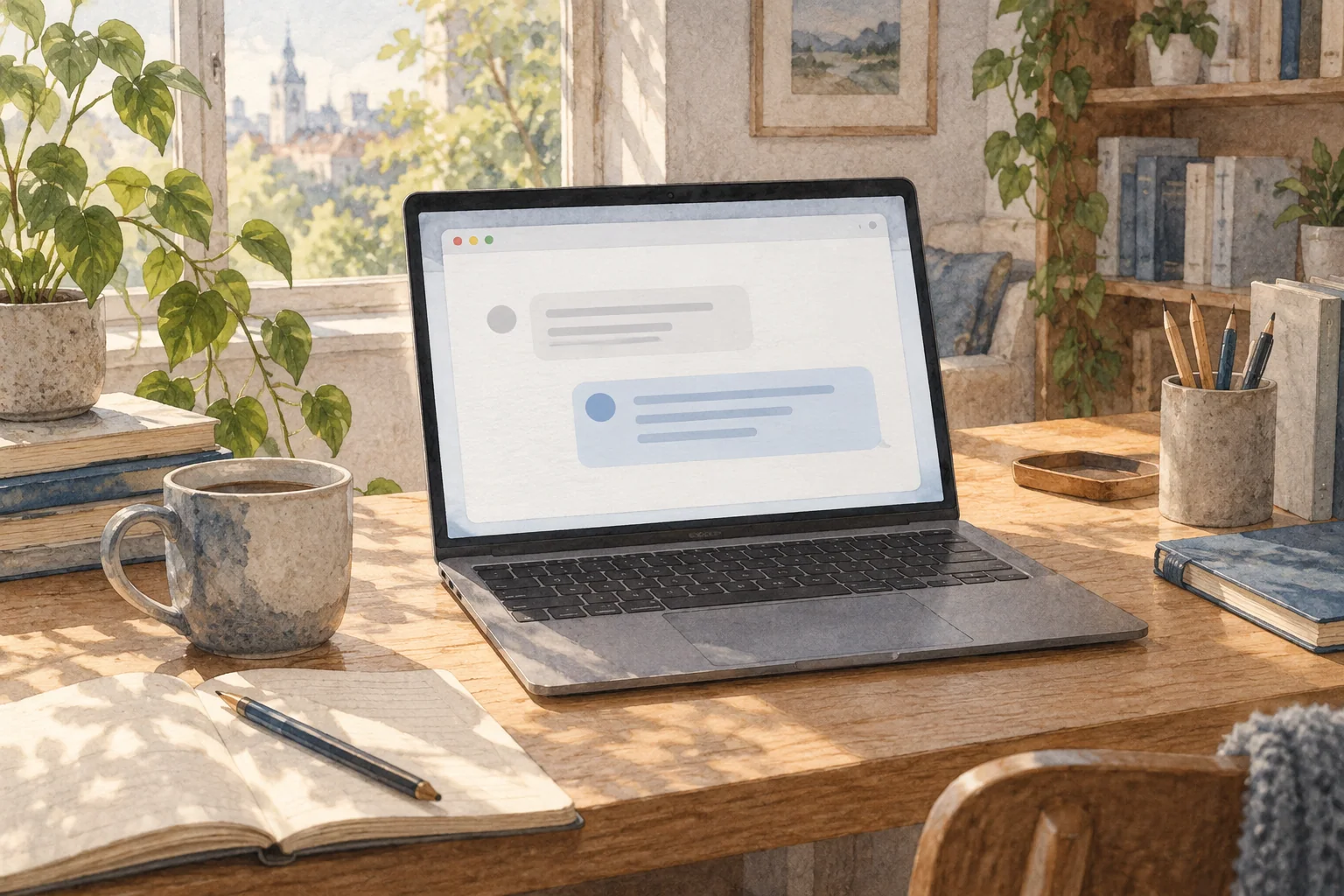 A laptop on a desk showing a browser window running Transformers.js with an ONNX model