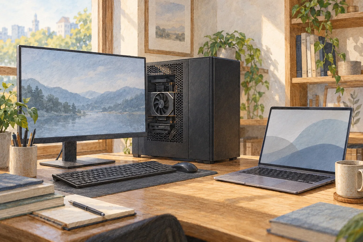A laptop beside a workstation, each representing CPU and GPU execution paths